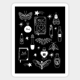 Black Magic Witchy Halloween Doodles - Potions and Things Dark Magnet